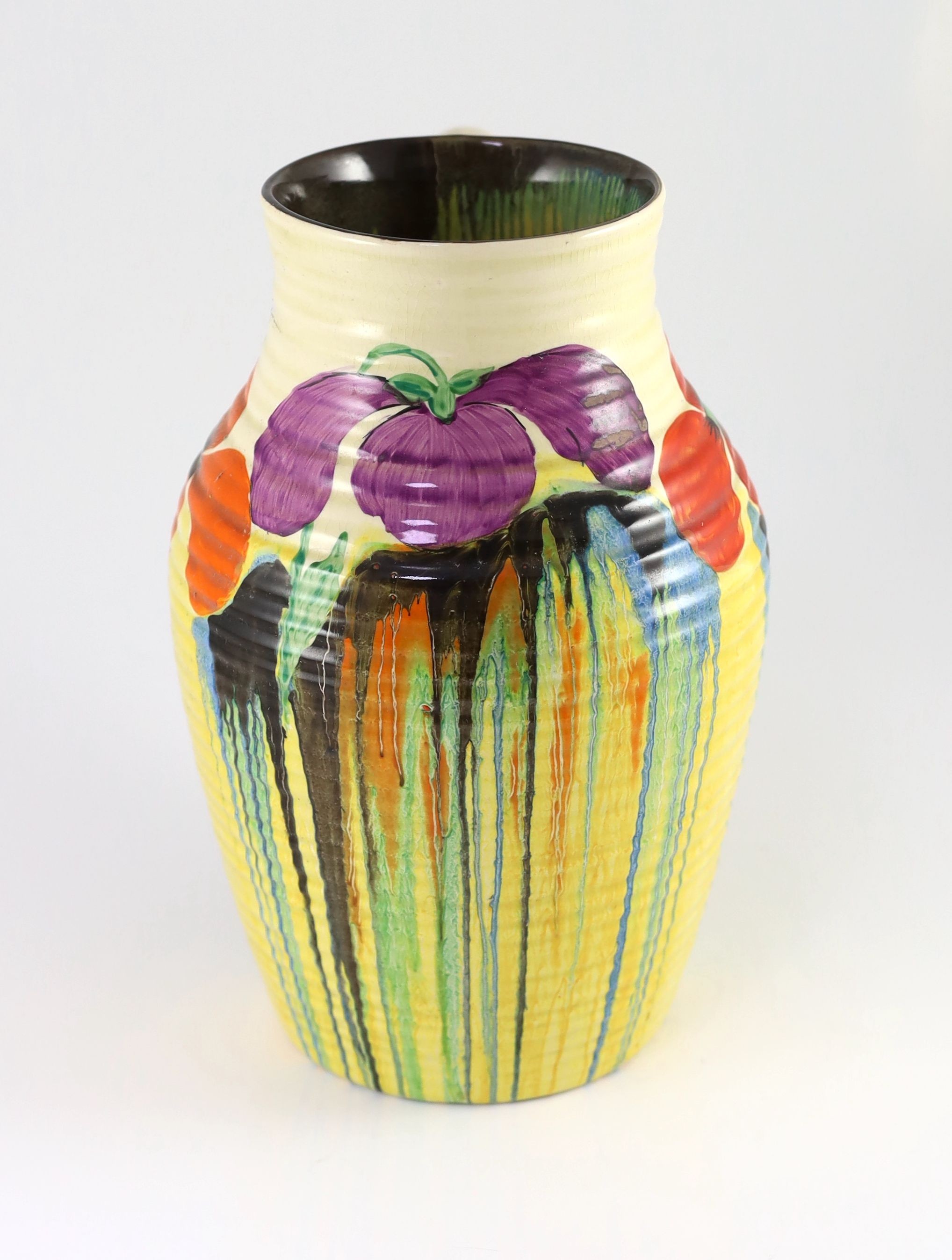 A Clarice Cliff Delecia Poppy jug, 29.5cm high